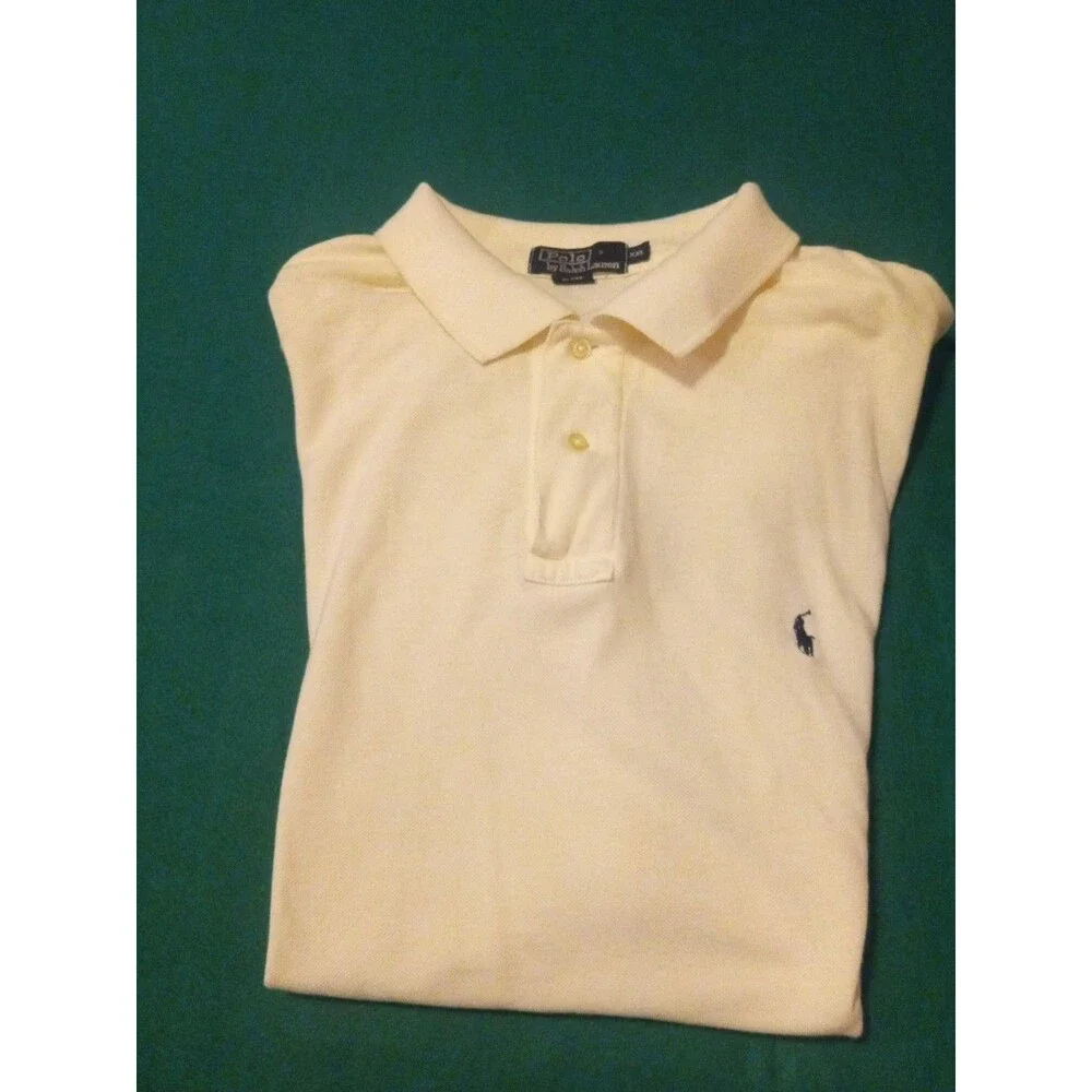 Polo Ralph Lauren Mens Shirt Cotton 2XL White w/ Blue Logo